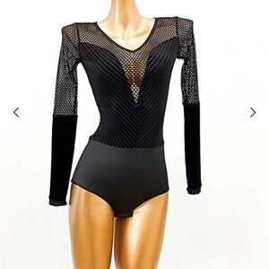 Women's Mesh Patchwork Bodysuit Velvet Dance Wear Size XL, Ballroom dance